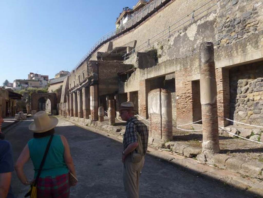 Decumanus Maximus, Herculaneum, June 2012. Looking west along north side, from near doorway numbered 10. Photo courtesy of Michael Binns.